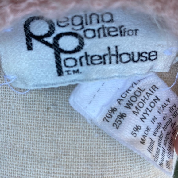 80s Regina Porter Vintage Open Knit Sweater Deep V Neck Pale Pale Pink Boho L - Picture 4 of 7